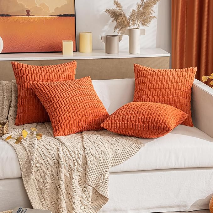 MIULEE Pack of 2 Orange Corduroy Decorative Pillow Covers 18x18 Inch Soft Boho - Image 7