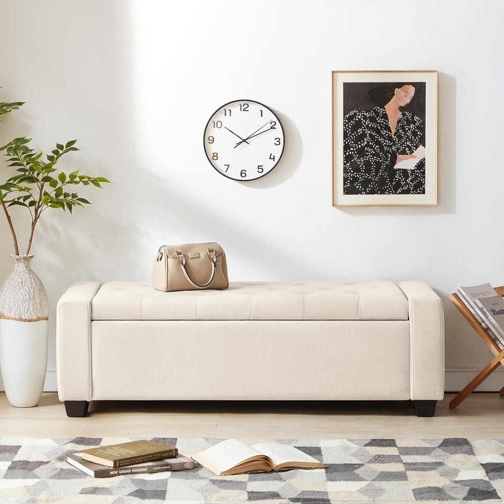 48" Ottoman with Storage, Beige Storage Ottoman Bench