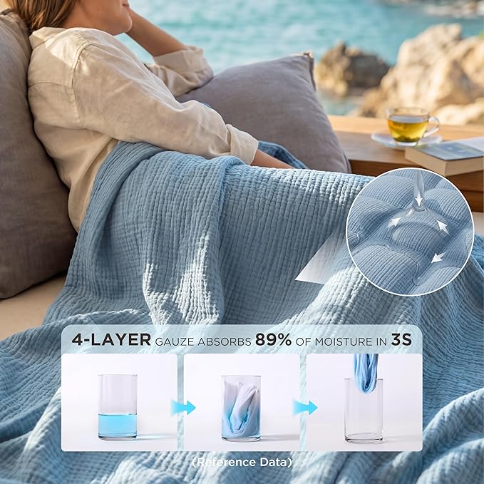 Bedsure 100% Cotton Muslin Blanket Queen Size - Image 3