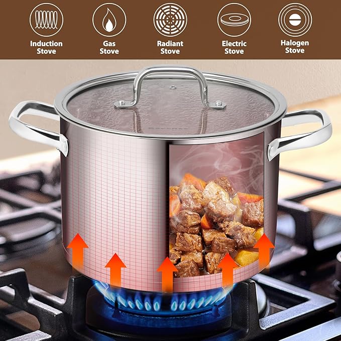 Rorence Stainless Steel Stock Pot, Tri-Ply Base Large Pot Induction Cooking Pot - Image 5