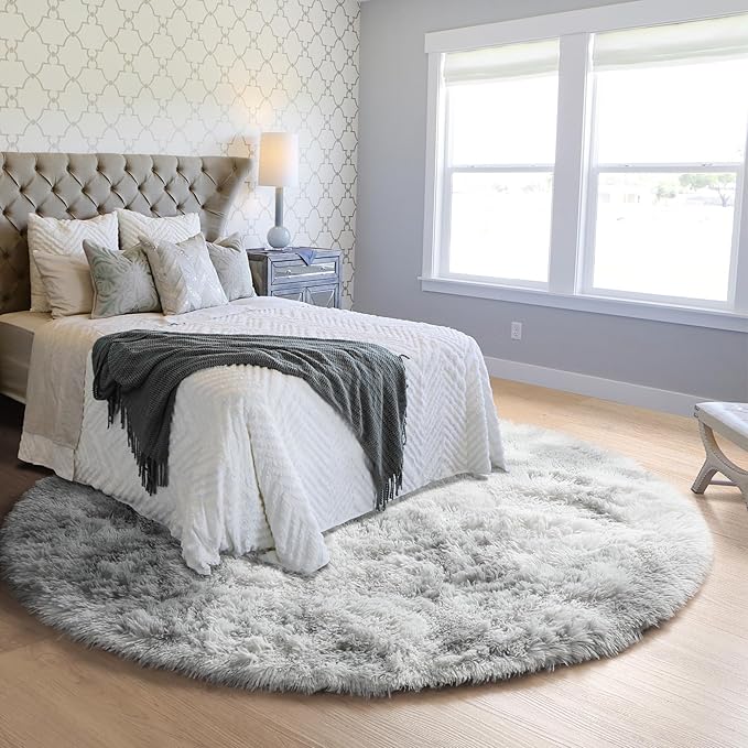 ONASAR Tie-Dyed Light Grey Round Area Rug 4ft, Ultra Soft Bedroom Circle Rugs - Image 8