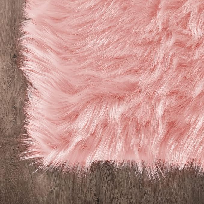 Latepis Pink Faux Sheepskin Round Rugs 6.7ft Cute Furry Rug - Image 5