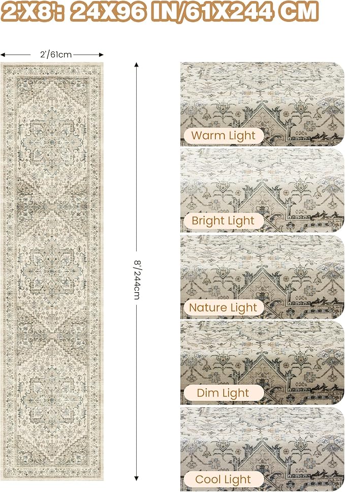 Runner Rug 2x8 Runners for Hallways Non Slip Washable, Vintage Hallway Runner - Image 2