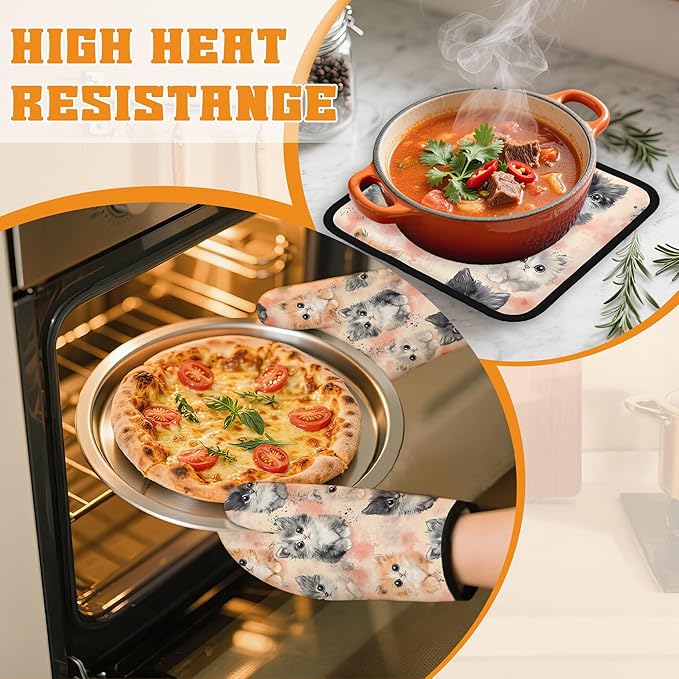 Cute Cat Oven Mitts and Pot Holders, Heat Resistant Oven Mitts Gloves and Pot - Image 6