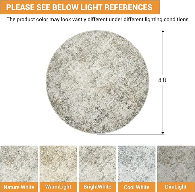 Round Rug 8ft Circle Rug Washable: Carpet Circular Area Rug - Image 2