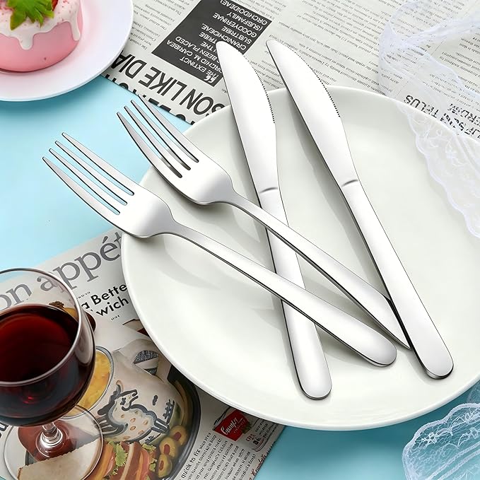 24-Piece Forks and Knives Set for 12, Food-Grade Stainless Steel Silverware Set - Image 7