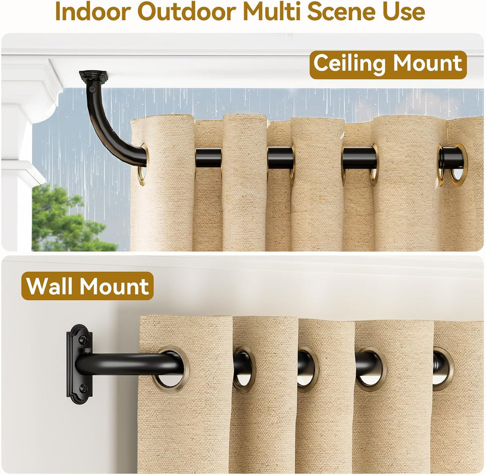 YaFex Curtain Rod 2 Pack 32-86 Inch, 1 Inch Heavy Duty Black Curtain Rods for...