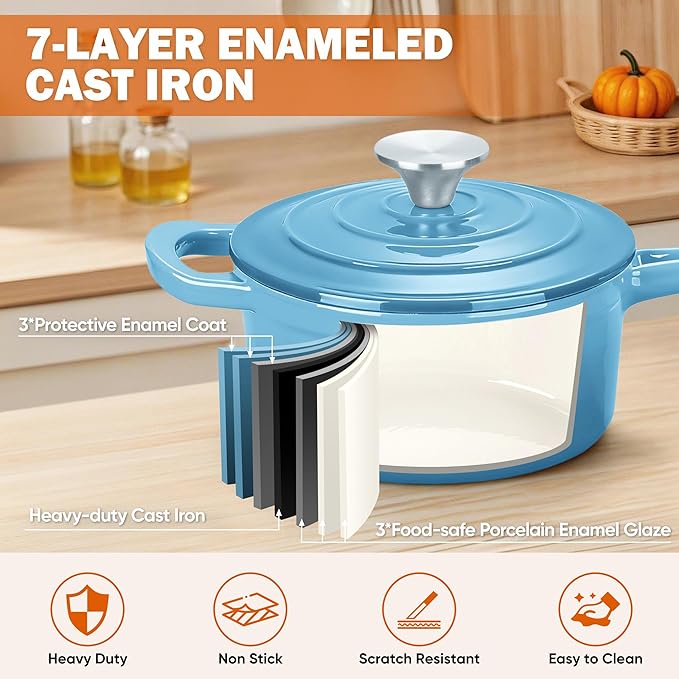 Homikit Small Cast Iron Pot, 1 QT Enameled Cast Iron Sauce Pan - Image 4