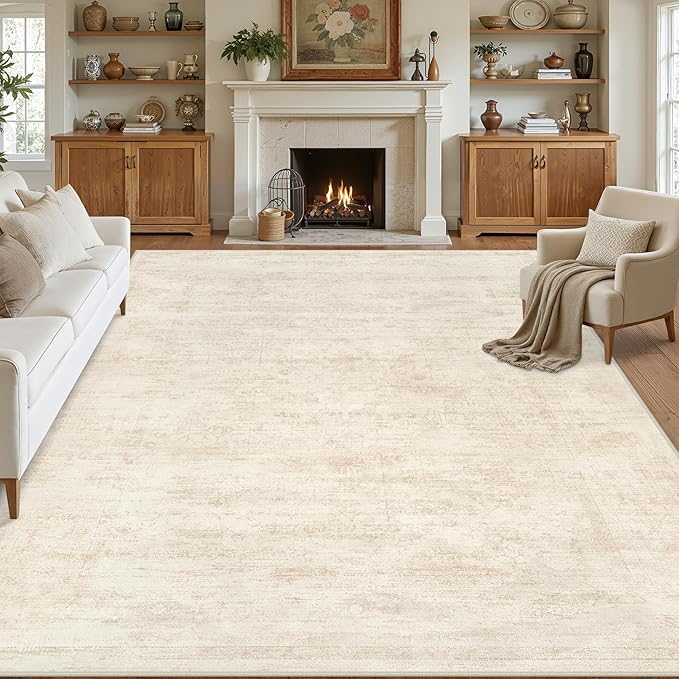 Area Rugs 9x12 Living Room: Vintage Boho Neutral Washable Rug Indoor Soft Large by Luxturiy