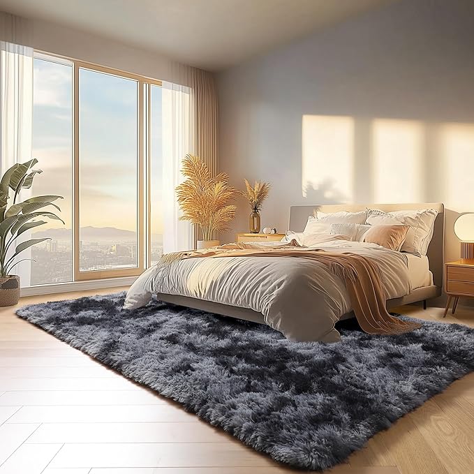ONASAR Rugs for Living Room Bedroom, 5x8 Fluffy Tie-Dyed Dark Grey Bedside Area - Image 4