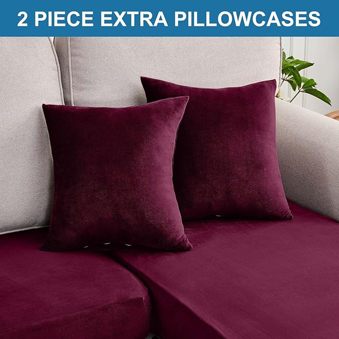 Couch Cover 6-Piece Elastic Velvet Couch Cushion Covers & Chaise Slipcovers - Image 8