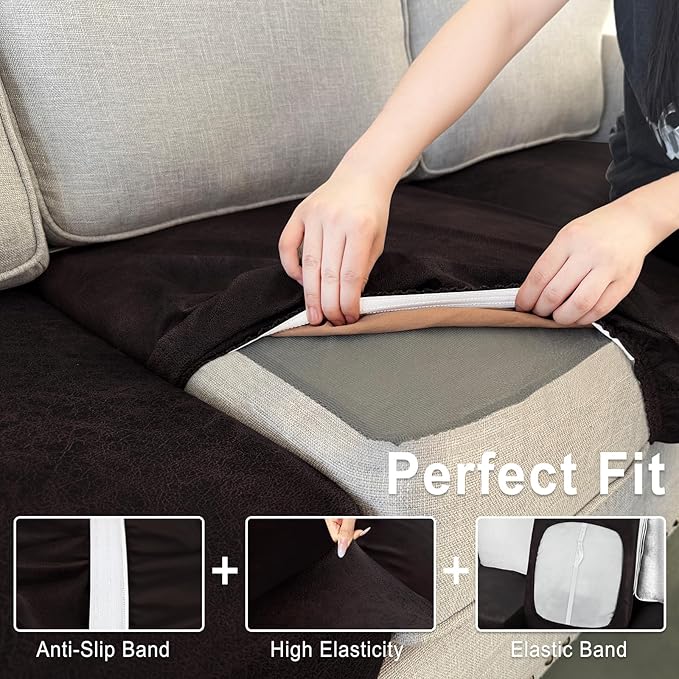 Leather Look Couch Cushion Covers Sofa Seat Slipcovers Sets Couches Furniture - Image 4