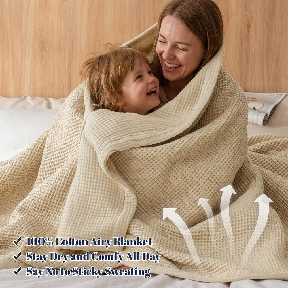 PHF 100% Cotton Waffle & Muslin Blanket Queen Size, 90" x 90", ...