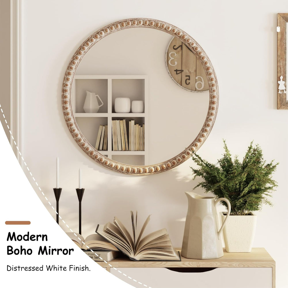 COZAYH - Round Wood Mirror - Rustic Farmhouse Wall Mirror