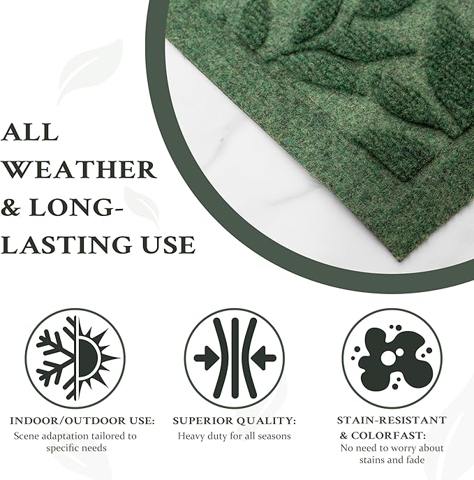 Green Leaves Outdoor Indoor Entrance Door mat, Absorbent Durable Heavy Duty - Image 4