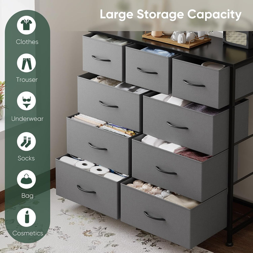 Fabric Dresser for Bedroom with 9 Drawers, Storage Tower