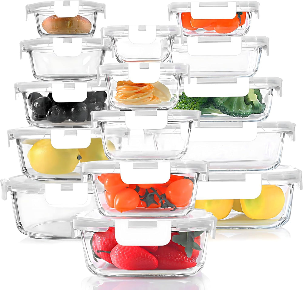 KOMUEE 30 Pieces Glass Food Storage Containers Set, Glass Meal Prep Containers