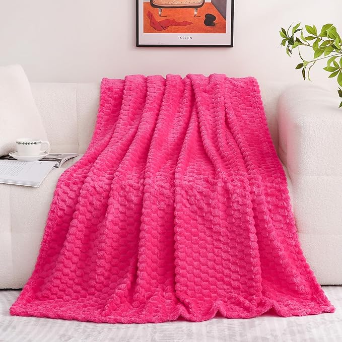 Puncuntex Hot Pink Throw Blanket 60"×80" inches Fuzzy 3D Jacquard Decorative by Puncuntex