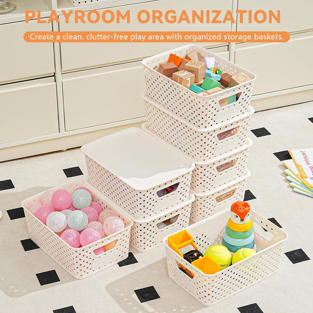 10 Pack Small Plastic Storage Bins with Lids, Stackable Plastic Storage Baske...