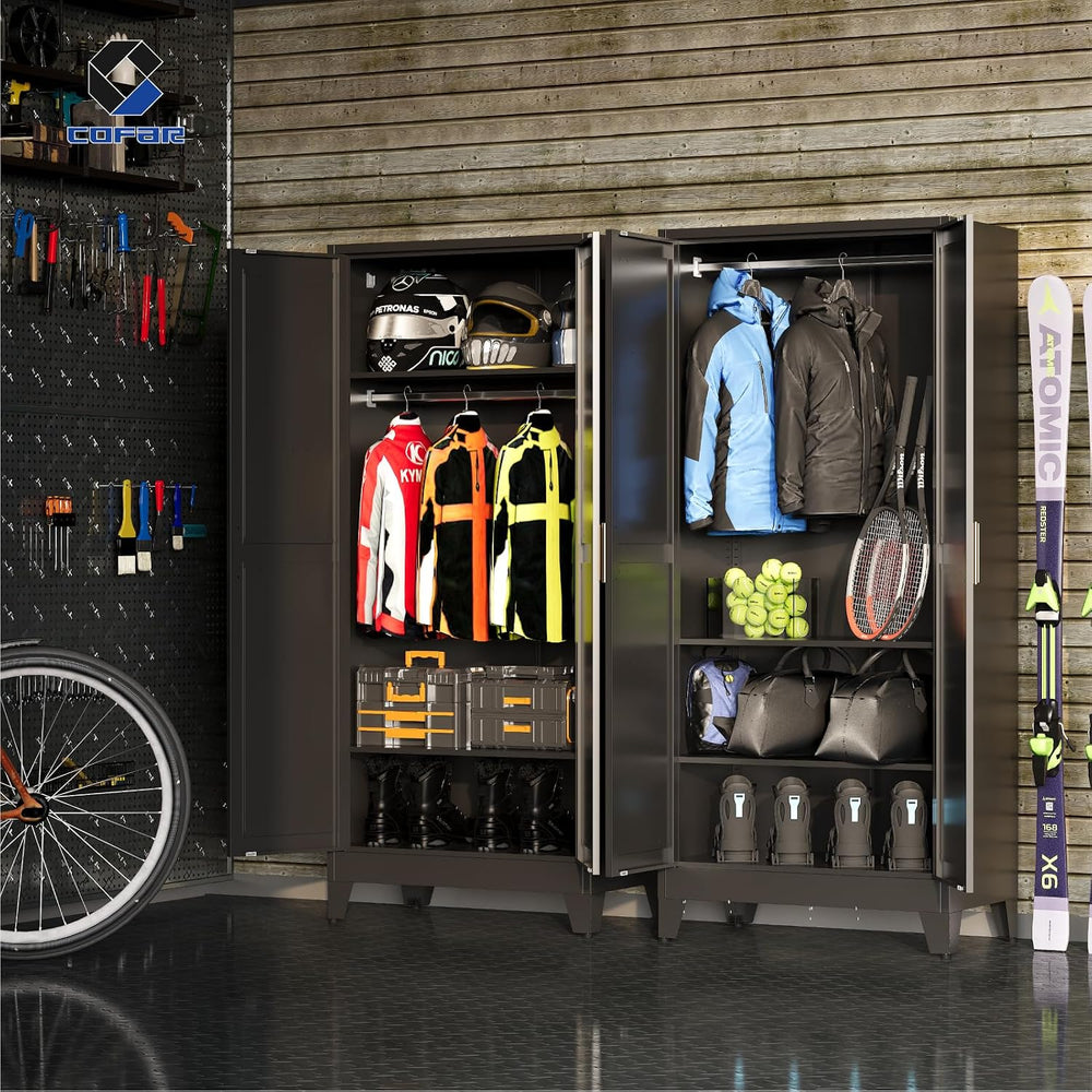 COFaR Metal Wardrobe Closet with Doors, Black Farmhouse Bedroom Armoires with...