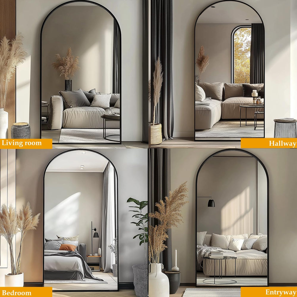 Arched Full Length Mirror, 76"x34" Large Floor Mirror, Black