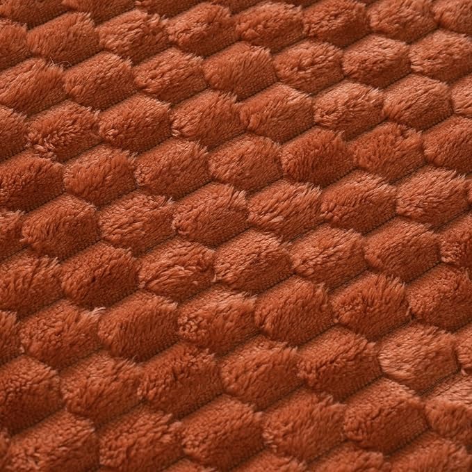 Puncuntex Burnt Orange Throw Blanket 108"×90" inches Fuzzy 3D Jacquard - Image 7