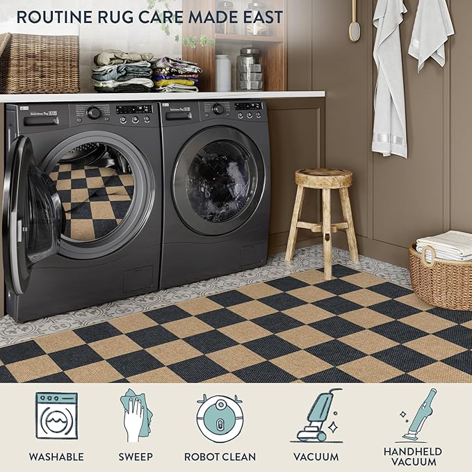 Lahome Checkered Easy Jute Area Rug, 5x7 Outdoor Patio Rug Washable Carpet - Image 5