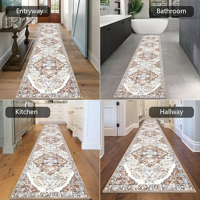 HEBE Hallway Runner Rug 2'8''x14' Washable Vintage Distressed Area Rugs Non - Image 4