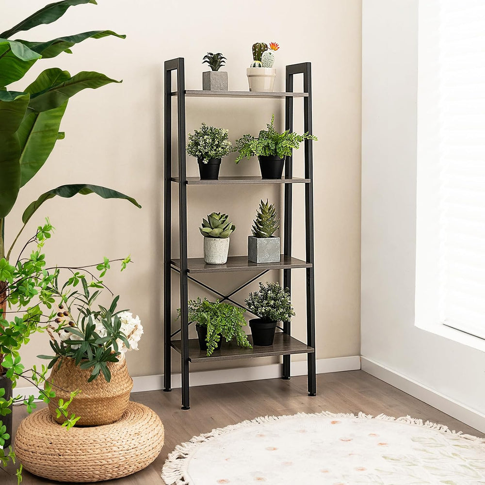 Giantex Ladder Shelf 4-Tier Industrial Bookshelf Storage Rack Shelves for Hom...