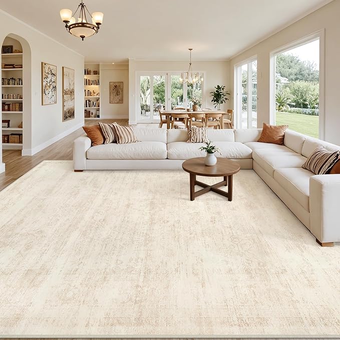 Area Rugs 9x12 Living Room: Vintage Boho Neutral Washable Rug Indoor Soft Large - Image 8