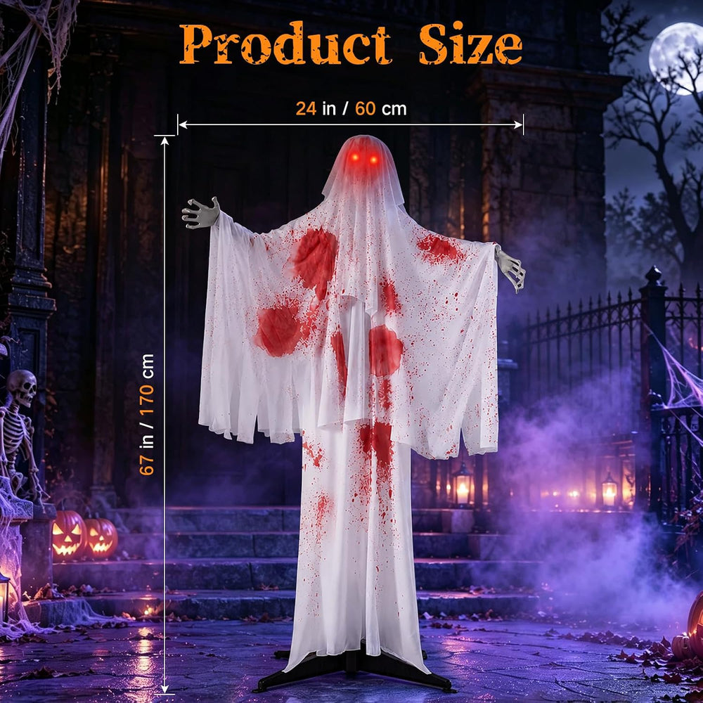 OUTON 67" Halloween Decorations Outdoor Animatronics Skeleton Ghost Decor
