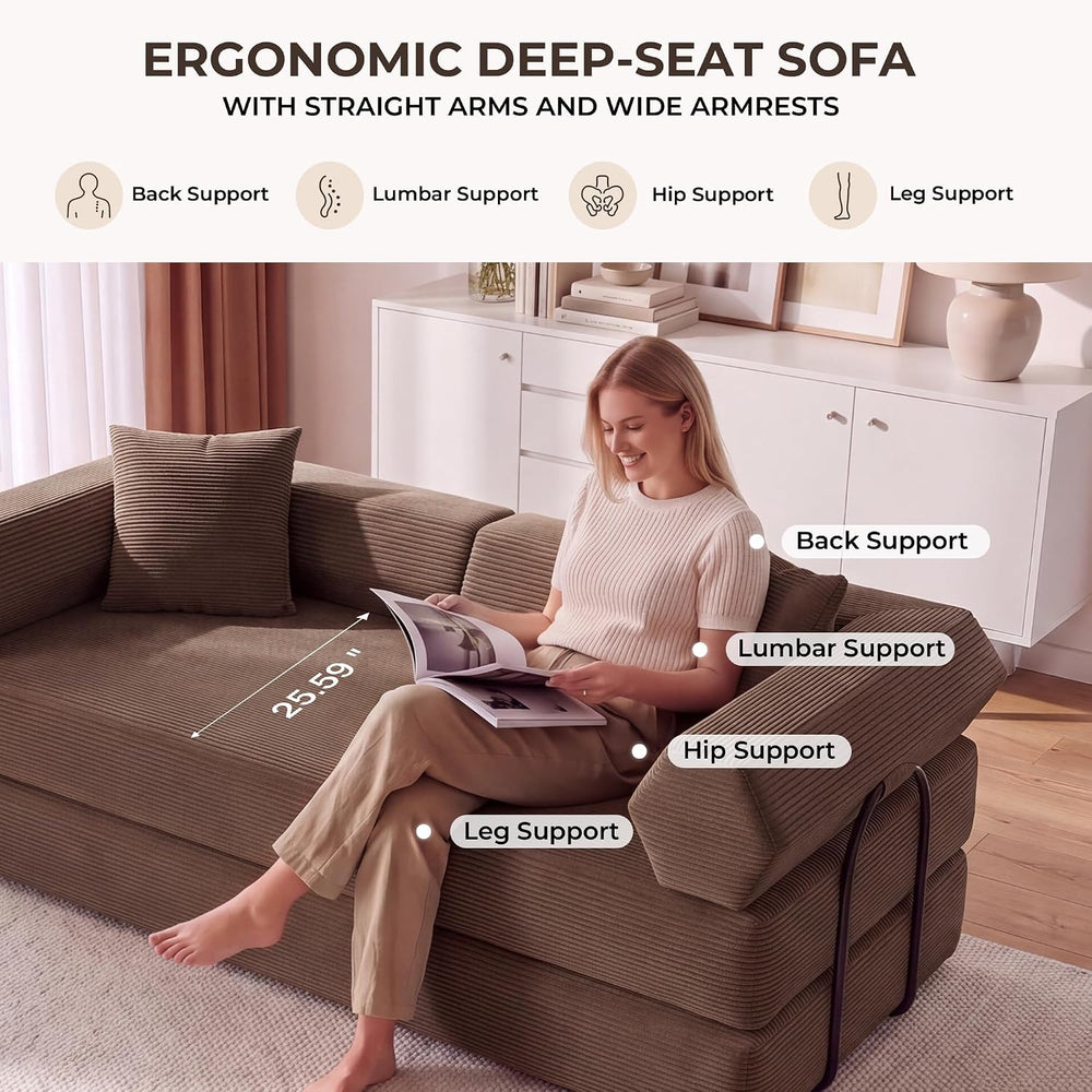 79" Convertible Futon Sofa Bed,Boneless Couch for Living Room | Coco Brown