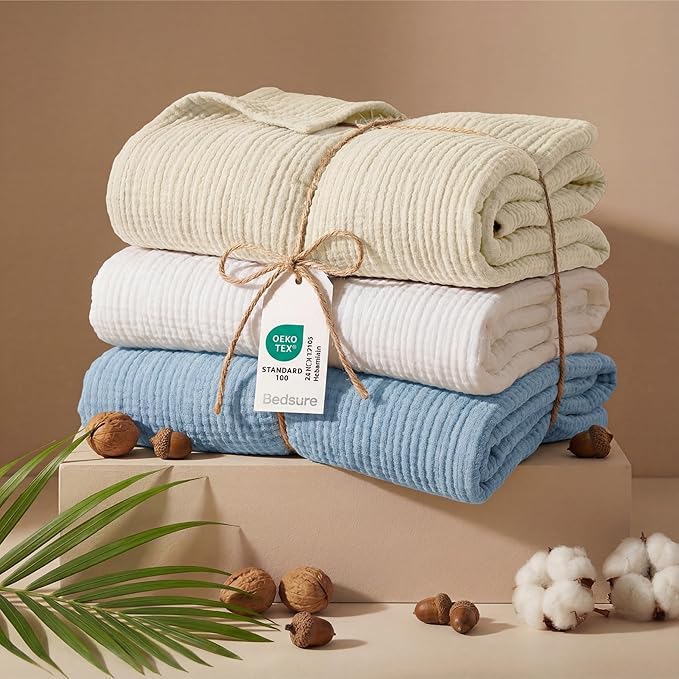 Bedsure 100% Cotton Muslin Blanket Queen Size - Image 5