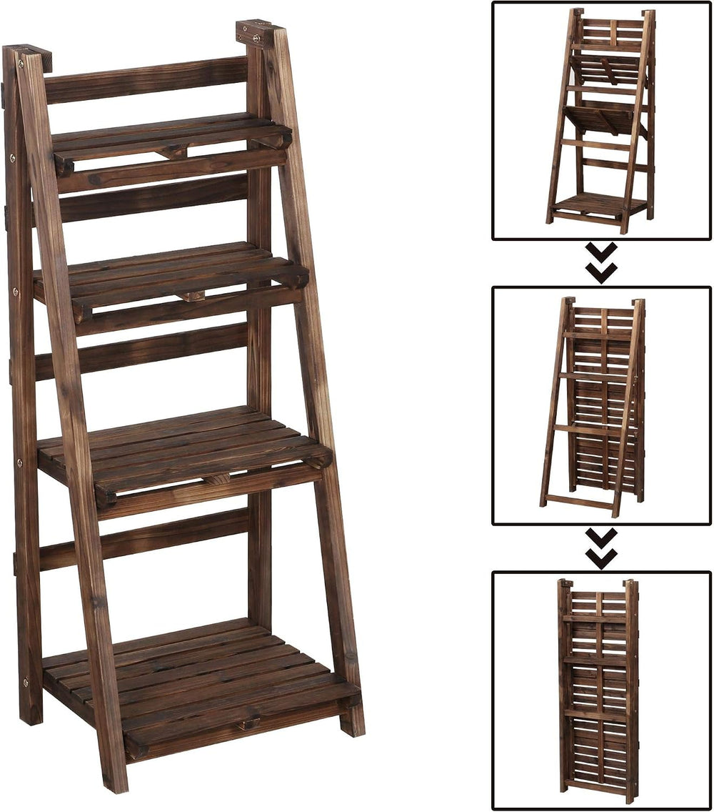 Yaheetech 4-Tier Foldable Shelf, Wood Ladder Shelf for Living Room Storage | ...