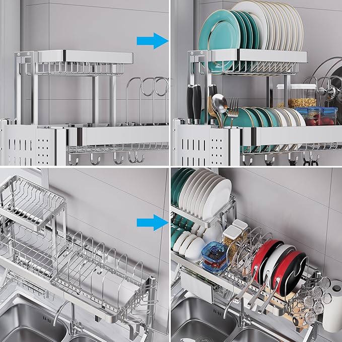 Over Sink Dish Drying Rack, Upgrade 2.5-Tier 304 Stainless Steel Dish Rack