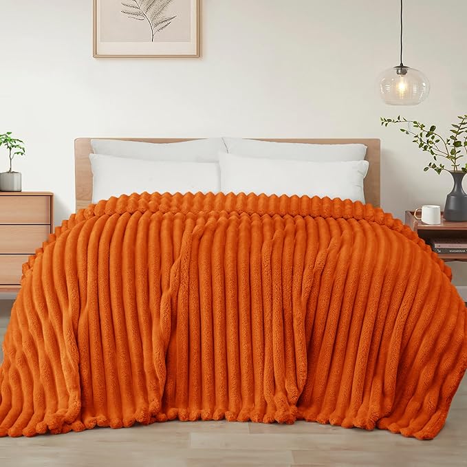 Exclusivo Mezcla Twin Size Flannel Fleece Blanket, Super Soft Striped Jacquard by ExclusivoMezcla