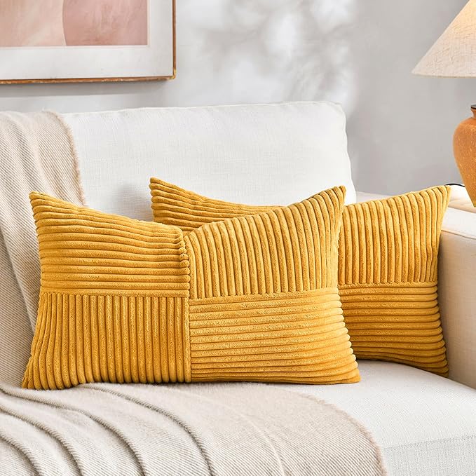 Fancy Homi 2 Packs Gold Yellow Lumbar Decorative Throw Pillow Covers 12x24 Inch by Fancy+Homi