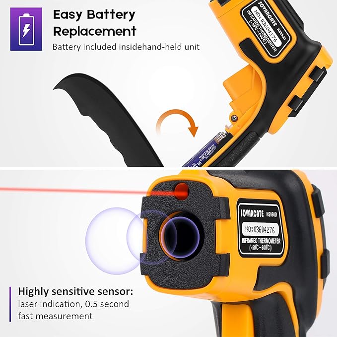 Infrared Thermometer Non-Contact Digital Laser Temperature Gun -58℉～1112℉ - Image 3