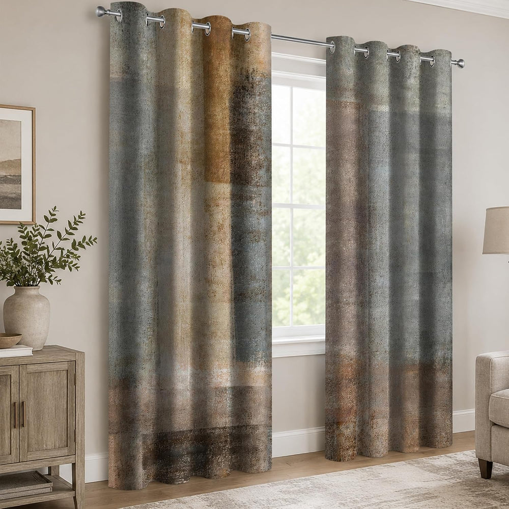Moonslim Brown Gray Blackout Curtains, Grey Rustic Abstract Rustic Farmhouse ...