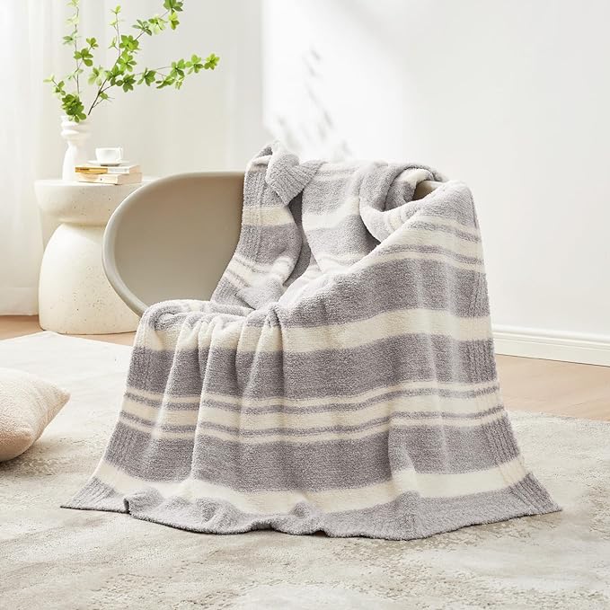Snuggle Sac Grey Stripe Knitted Throw Blanket by SnuggleSac