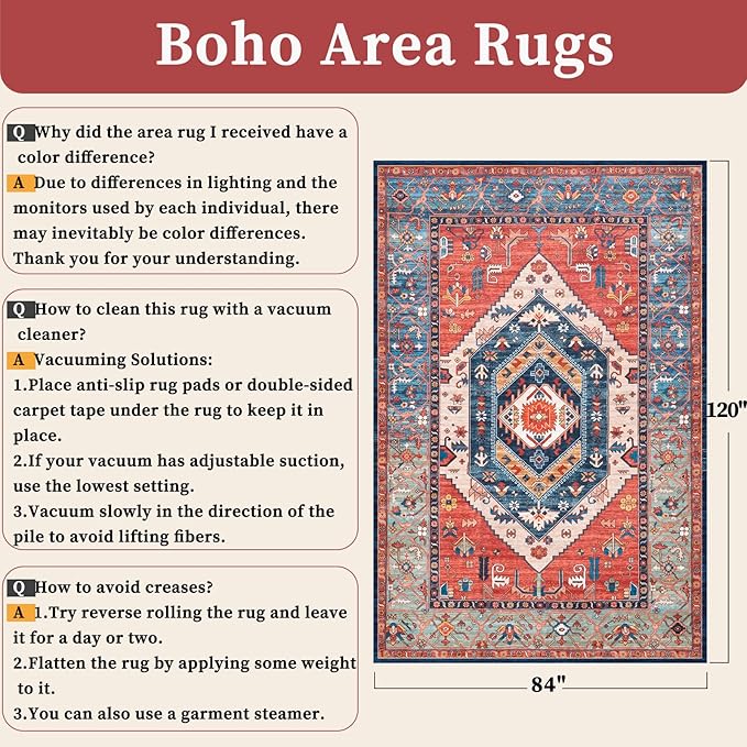 SERISSA 7x10 Area Rugs for Living Room, Large Washable Non-Slip Boho Rug - Image 6