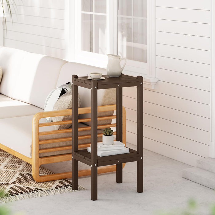 WestinTrends Malibu 36" Outdoor Adirondack HDPE 2-Tier Patio Side Table, Dark Brown