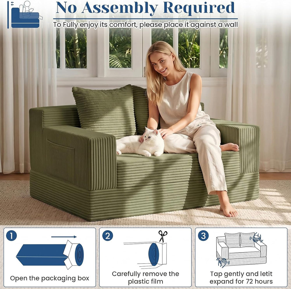 Convertible Sofa Bed,Small Boneless Couch & Boneless Loveseat,Pull Out Co...