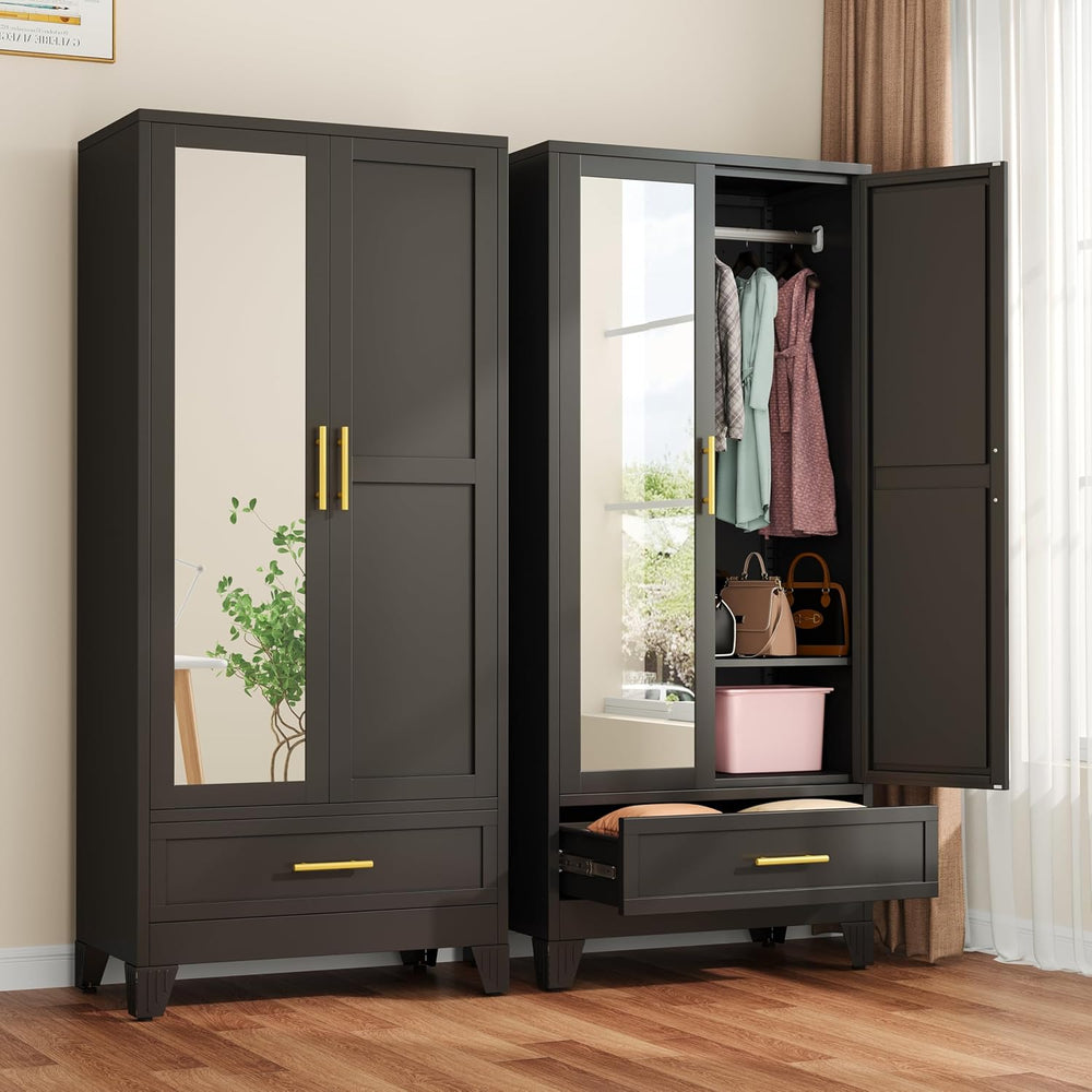 winiowa Metal Armoire Wardrobe Closet with Drawer, 71" Wardrobe Cabinet ...