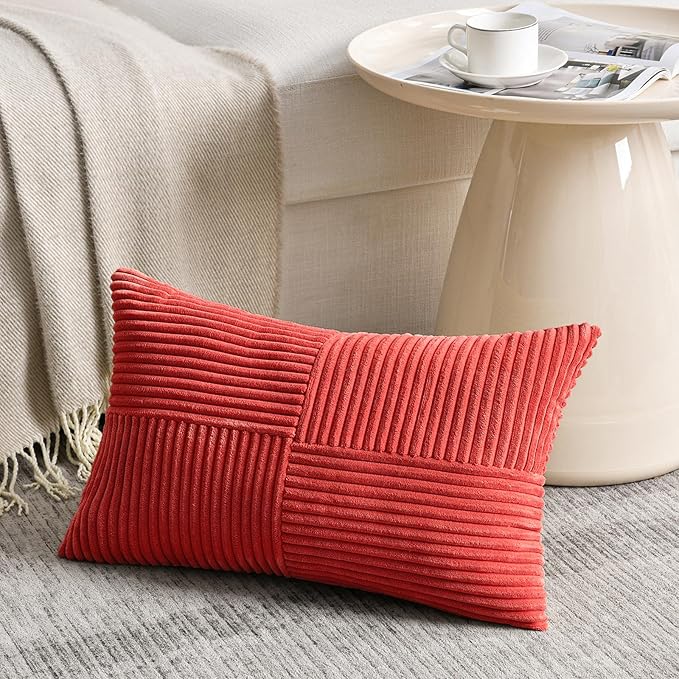 Fancy Homi 2 Packs Red Long Lumbar Decorative Throw Pillow Covers 16x24 Inch - Image 2