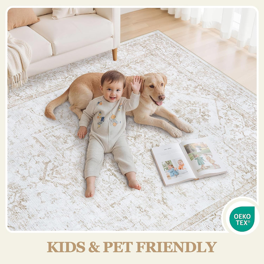 Area Rug 6x9 Living Room Rug Washable Beige Non-Slip Rugs
