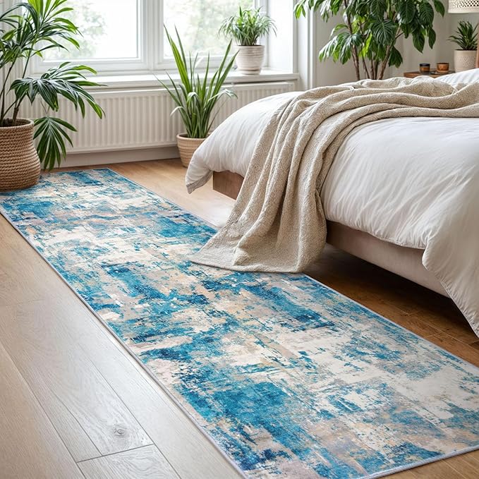 KOZYFLY Modern Abstract Rug Runner, Low Pile, Machine Washable, Recycled Fiber - Image 6