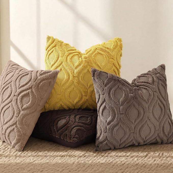 decorUhome Throw Pillow Covers 22x22 Inch Set of 2, Soft Plush Faux Wool Light - Image 5
