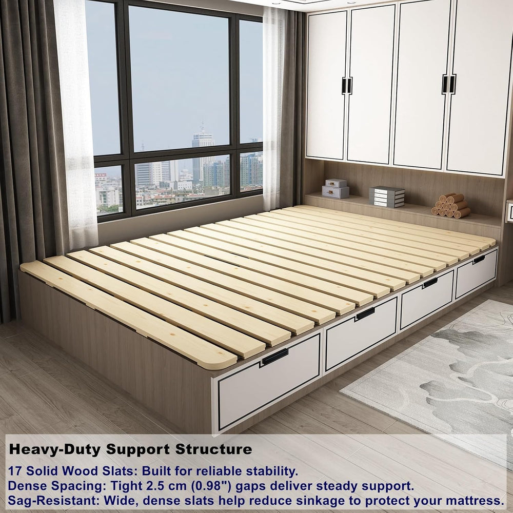 Foldable Floor Bed Frame, Breathable Wooden Roll-Up Slats Base for Japanese F...