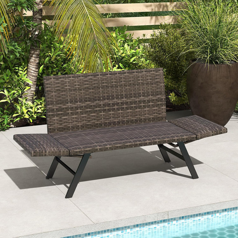 Tangkula Patio Convertible Futon Sofa for 2, Quick Dry Foam Padded Rattan Lov...